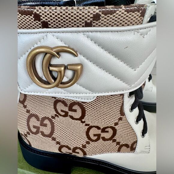 Gucci Flores Macro GG Monogram Nappa Matelasse Marmont GG Boots Mystic White 41 - Picture 9 of 14
